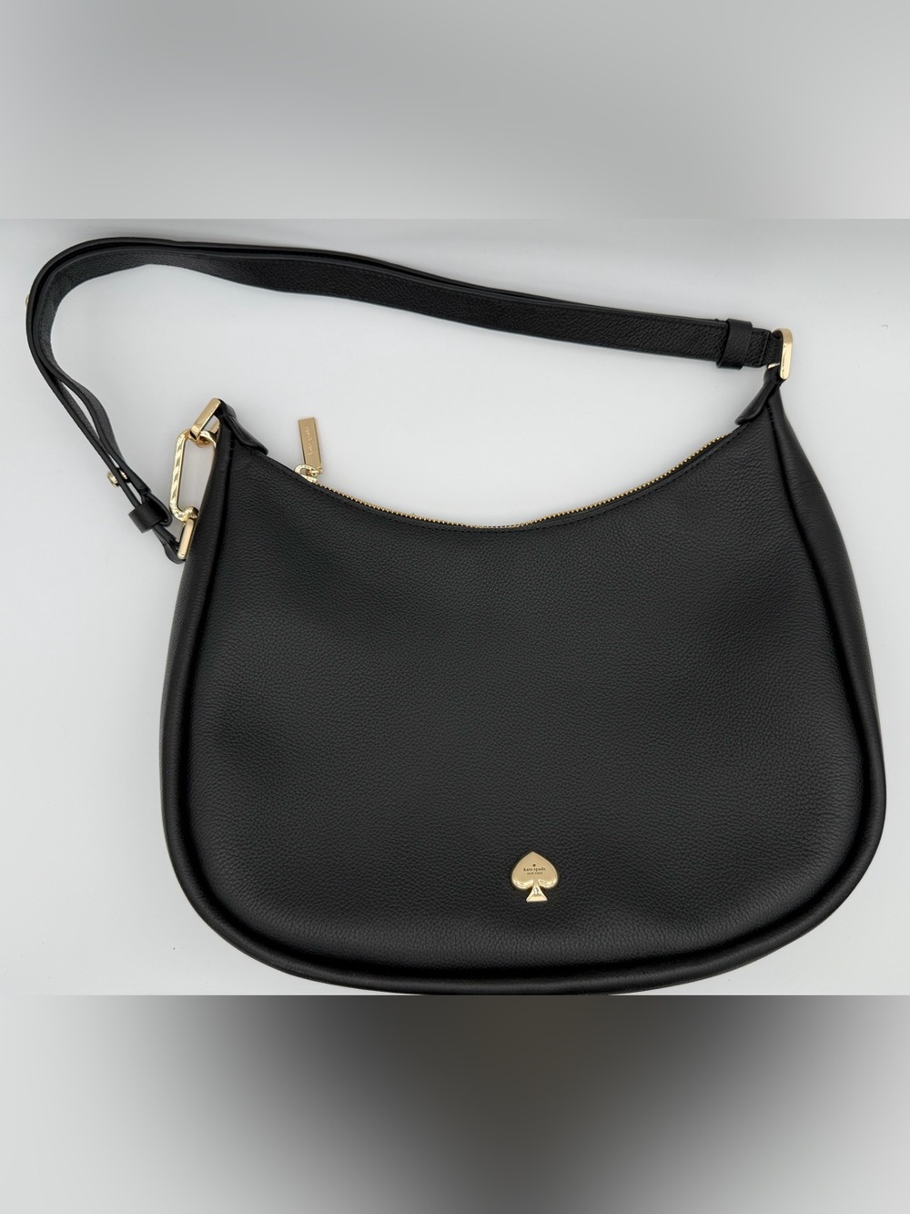 Kate Spade Black Pebbled Leather Shoulder Bag Gold Hardware Large Hobo Purse New